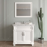 Virtu USA Victoria 36" Single Bath Vanity with White Quartz Top and Round Sink with Polished Chrome Faucet with Matching Mirror