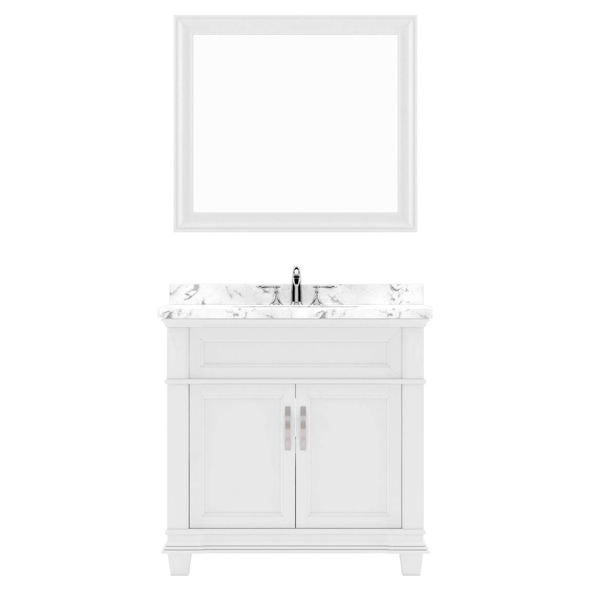 Virtu USA Victoria 36" Single Bath Vanity with White Quartz Top and Round Sink with Matching Mirror - Luxe Bathroom Vanities