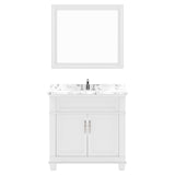 Virtu USA Victoria 36" Single Bath Vanity with White Quartz Top and Round Sink with Matching Mirror - Luxe Bathroom Vanities