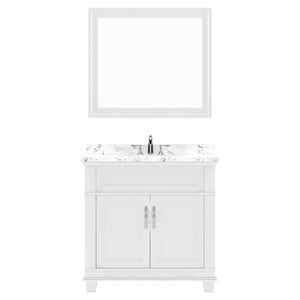 Virtu USA Victoria 36" Single Bath Vanity with White Quartz Top and Round Sink with Matching Mirror - Luxe Bathroom Vanities