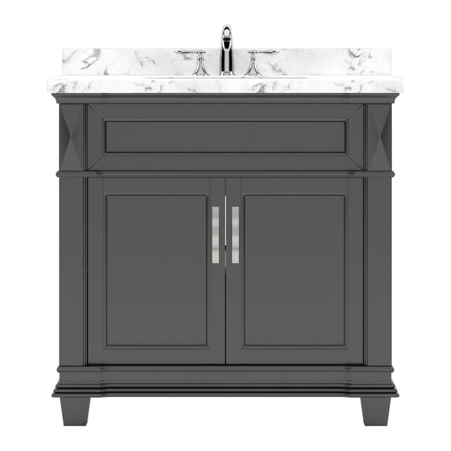 Virtu USA Victoria 36" Single Bath Vanity in  with White Quartz Top and Square Sink - Luxe Bathroom Vanities