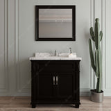 Virtu USA Victoria 36" Single Bath Vanity with White Quartz Top and Square Sink with Polished Chrome Faucet with Matching Mirror