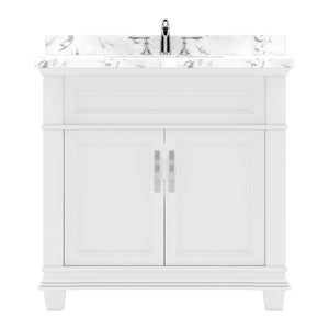 Virtu USA Victoria 36" Single Bath Vanity with White Quartz Top and Square Sink with Brushed Nickel Faucet with Matching Mirror
