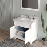 Virtu USA Victoria 36" Single Bath Vanity with White Quartz Top and Square Sink with Matching Mirror