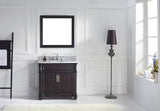Virtu USA Victoria 36" Single Bath Vanity with White Marble Top and Round Sink with Polished Chrome Faucet with Matching Mirror