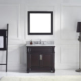 Virtu USA Victoria 36" Single Bath Vanity with White Marble Top and Round Sink with Matching Mirror