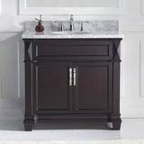 Virtu USA Victoria 36" Single Bath Vanitywith White Marble Top and Round Sink