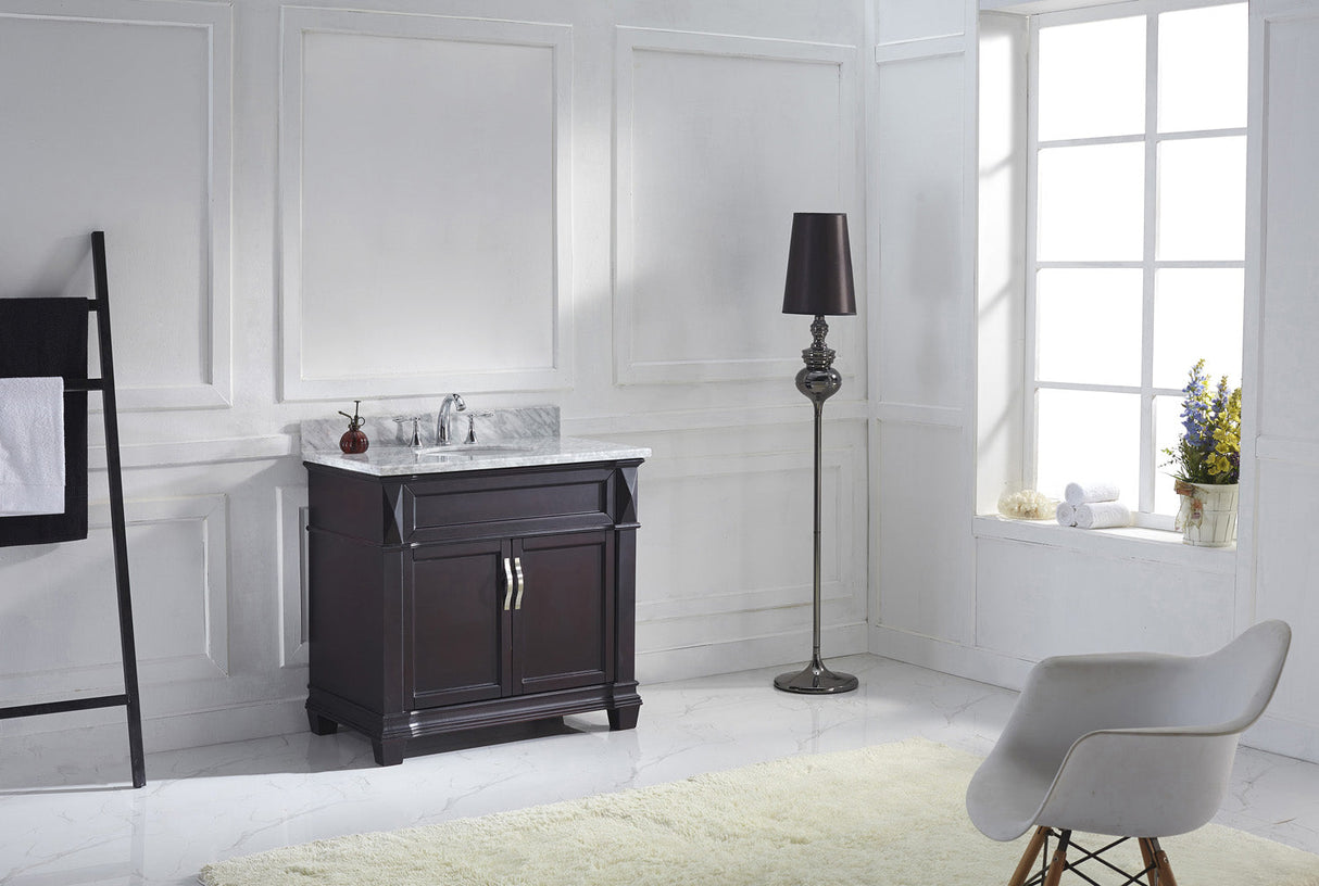 Virtu USA Victoria 36" Single Bath Vanitywith White Marble Top and Round Sink