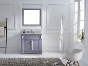 Virtu USA Victoria 36" Single Bath Vanity with White Marble Top and Round Sink with Brushed Nickel Faucet with Matching Mirror