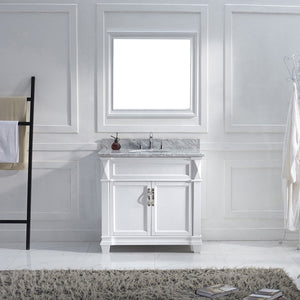 Virtu USA Victoria 36" Single Bath Vanity with White Marble Top and Round Sink with Brushed Nickel Faucet with Matching Mirror