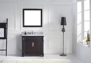 Virtu USA Victoria 36" Single Bath Vanity with White Marble Top and Square Sink with Brushed Nickel Faucet with Matching Mirror