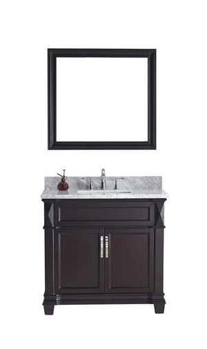 Virtu USA Victoria 36" Single Bath Vanity with Marble Top and Square Sink with Brushed Nickel Faucet and Mirror - Luxe Bathroom Vanities Luxury Bathroom Fixtures Bathroom Furniture