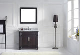 Virtu USA Victoria 36" Single Bath Vanity with White Marble Top and Square Sink with Polished Chrome Faucet with Matching Mirror