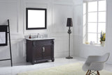 Virtu USA Victoria 36" Single Bath Vanity with White Marble Top and Square Sink with Polished Chrome Faucet with Matching Mirror