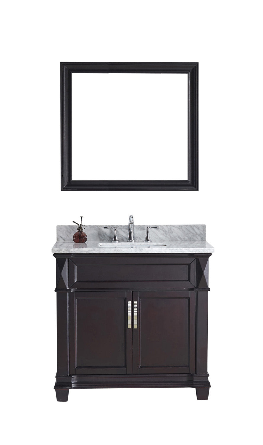 Virtu USA Victoria 36" Single Bath Vanity with Marble Top and Square Sink with Polished Chrome Faucet and Mirror - Luxe Bathroom Vanities Luxury Bathroom Fixtures Bathroom Furniture