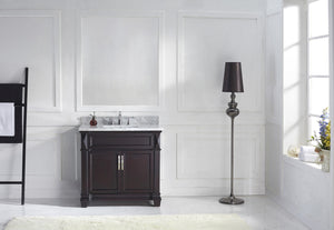 Virtu USA Victoria 36" Single Bath Vanity with White Marble Top and Square Sink
