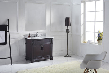 Virtu USA Victoria 36" Single Bath Vanity with White Marble Top and Square Sink