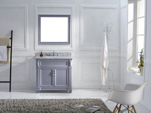 Virtu USA Victoria 36" Single Bath Vanity with White Marble Top and Square Sink with Brushed Nickel Faucet with Matching Mirror