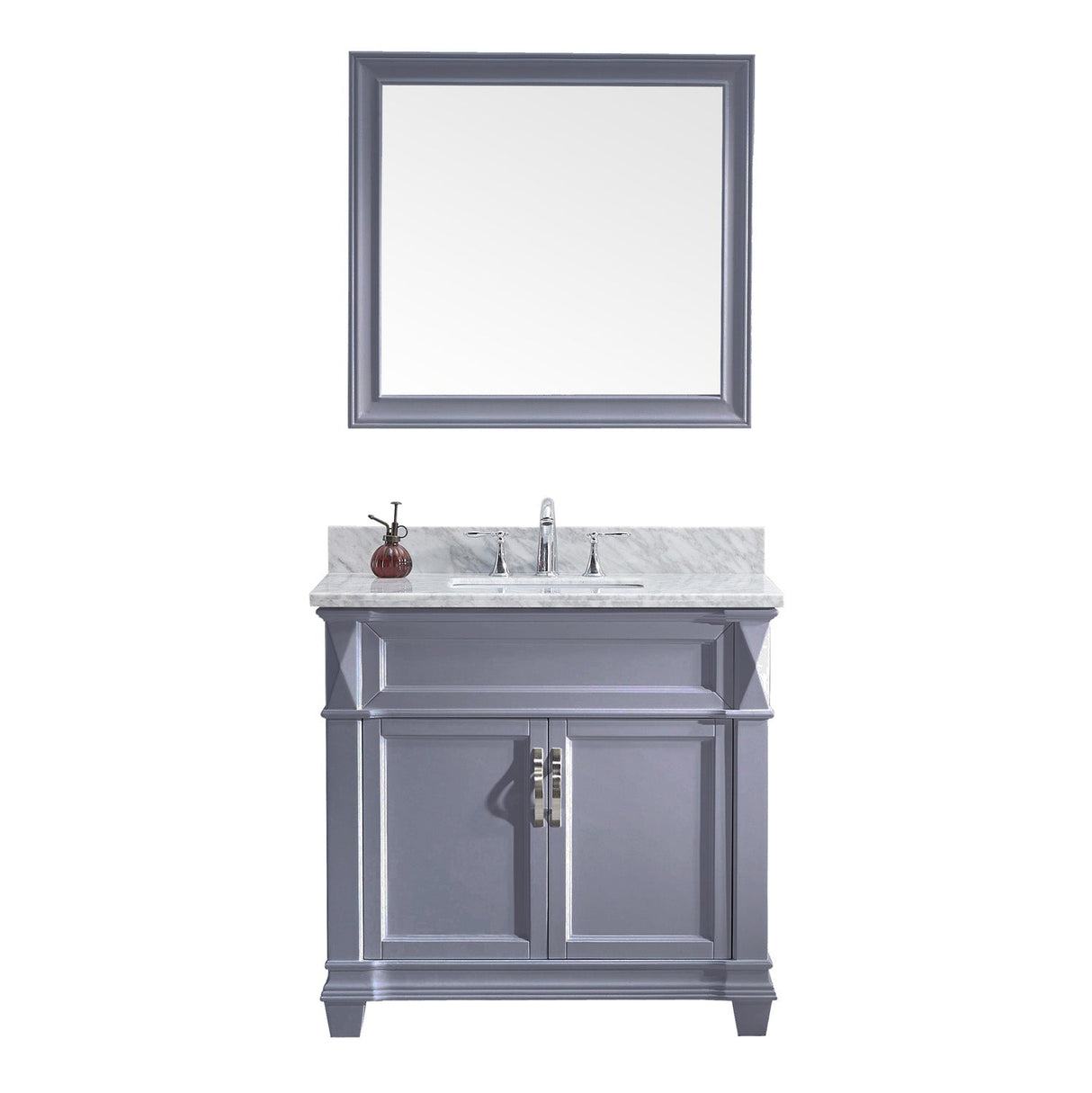 Virtu USA Victoria 36" Single Bath Vanity with Marble Top and Square Sink with Polished Chrome Faucet and Mirror - Luxe Bathroom Vanities Luxury Bathroom Fixtures Bathroom Furniture