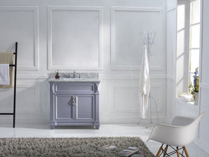 Virtu USA Victoria 36" Single Bath Vanity with White Marble Top and Square Sink