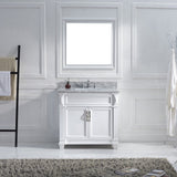 Virtu USA Victoria 36" Single Bath Vanity with White Marble Top and Square Sink with Polished Chrome Faucet with Matching Mirror