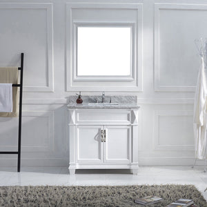 Virtu USA Victoria 36" Single Bath Vanity with White Marble Top and Square Sink with Matching Mirror