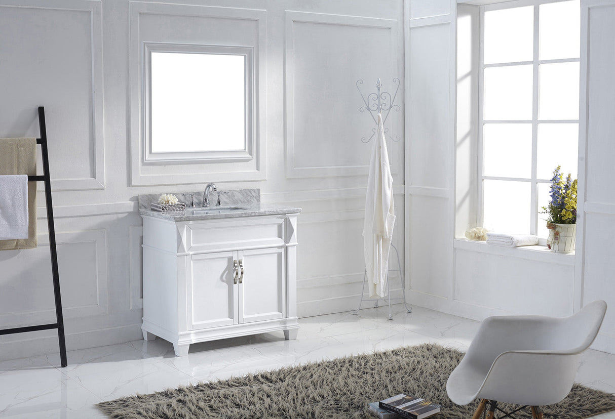 Virtu USA Victoria 36" Single Bath Vanity with White Marble Top and Square Sink with Matching Mirror