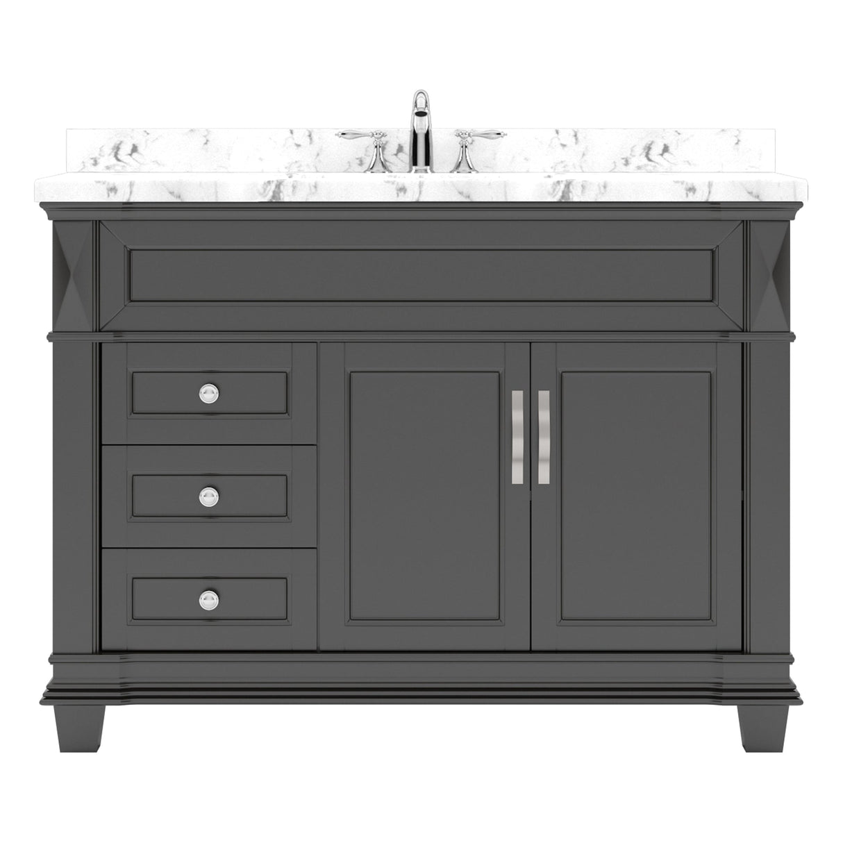 Virtu USA Victoria 48" Single Bath Vanity with White Quartz Top and Round Sink with Matching Mirror