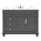 Virtu USA Victoria 48" Single Bath Vanity with White Quartz Top and Round Sink with Polished Chrome Faucet with Matching Mirror