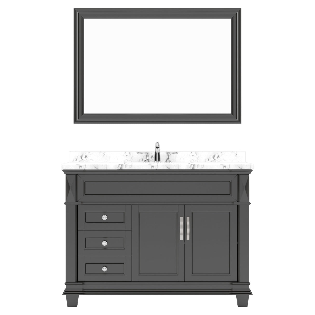 Virtu USA Victoria 48" Single Bath Vanity with White Quartz Top and Round Sink with Brushed Nickel Faucet with Matching Mirror - Luxe Bathroom Vanities