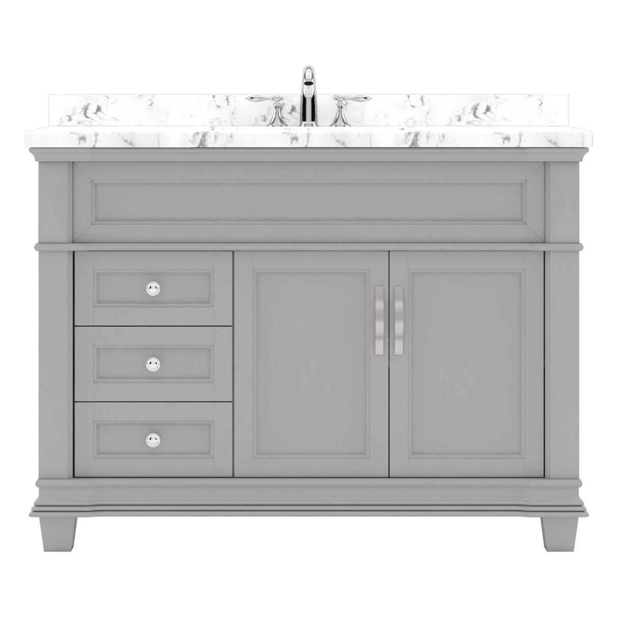 Virtu USA Victoria 48" Single Bath Vanity with White Quartz Top and Round Sink with Matching Mirror