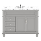 Virtu USA Victoria 48" Single Bath Vanity with White Quartz Top and Round Sink with Matching Mirror