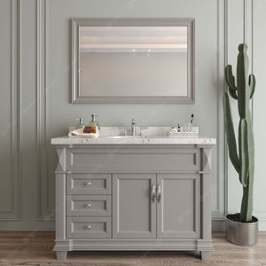 Virtu USA Victoria 48" Single Bath Vanity with White Quartz Top and Round Sink with Polished Chrome Faucet with Matching Mirror