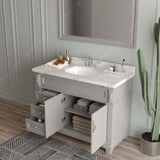 Virtu USA Victoria 48" Single Bath Vanity with White Quartz Top and Round Sink with Brushed Nickel Faucet with Matching Mirror