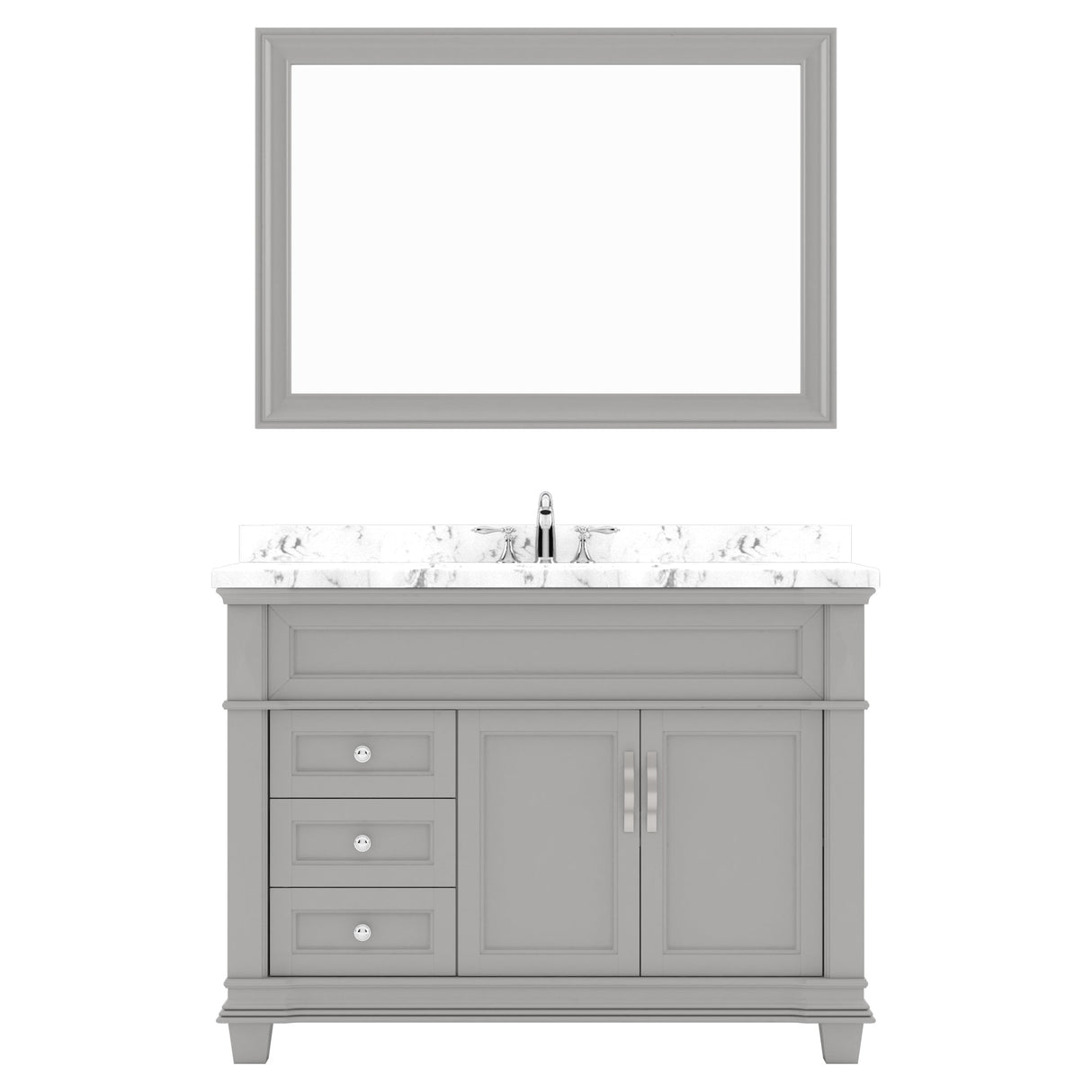 Virtu USA Victoria 48" Single Bath Vanity with White Quartz Top and Round Sink with Matching Mirror - Luxe Bathroom Vanities