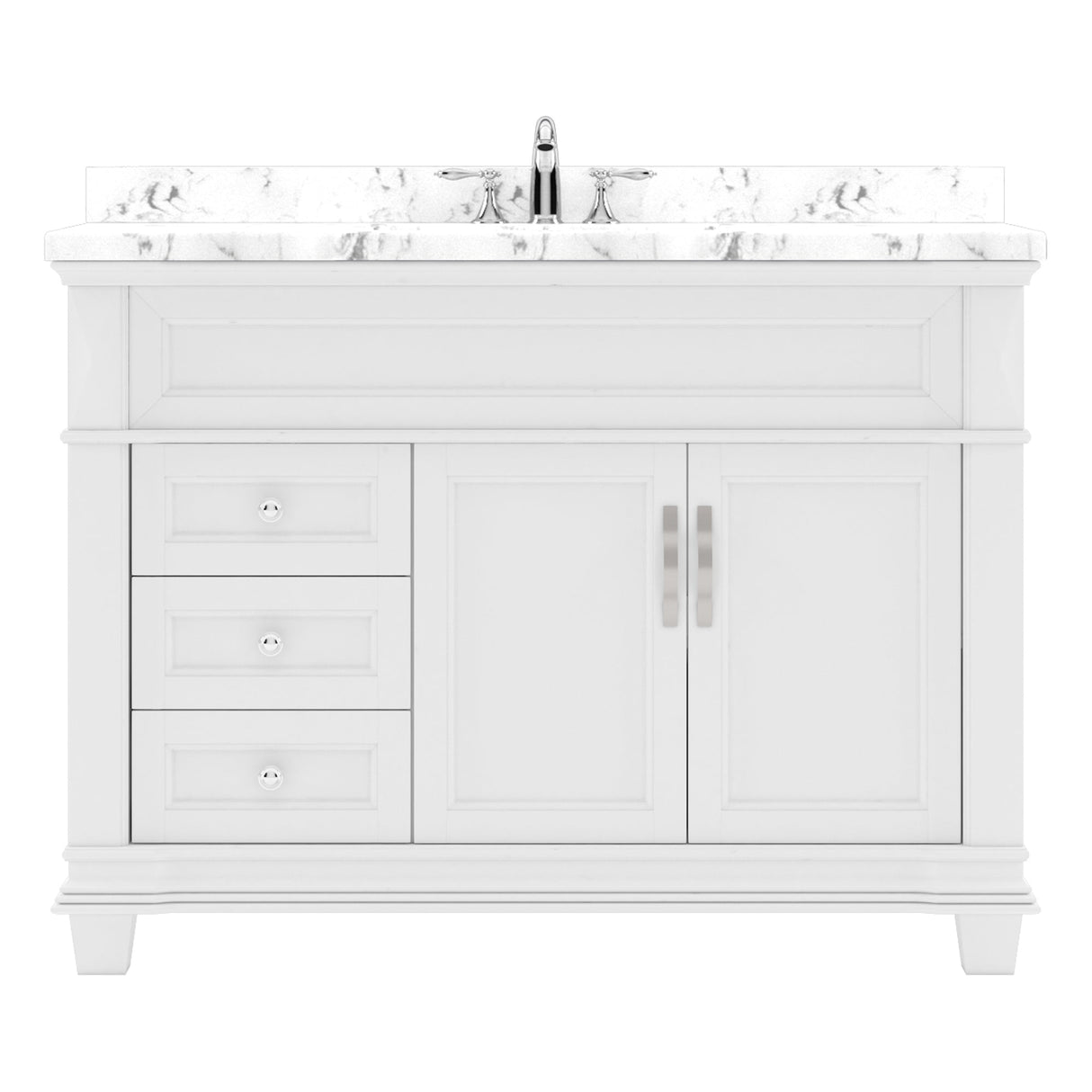 Virtu USA Victoria 48" Single Bath Vanity with White Quartz Top and Round Sink with Matching Mirror