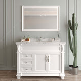 Virtu USA Victoria 48" Single Bath Vanity with White Quartz Top and Round Sink with Matching Mirror