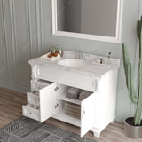 Virtu USA Victoria 48" Single Bath Vanity with White Quartz Top and Round Sink with Matching Mirror