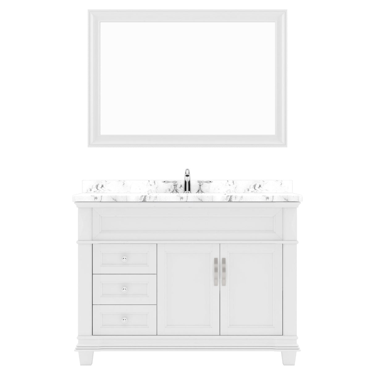 Virtu USA Victoria 48" Single Bath Vanity with White Quartz Top and Round Sink with Matching Mirror - Luxe Bathroom Vanities