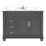 Virtu USA Victoria 48" Single Bath Vanity with White Quartz Top and Square Sink with Polished Chrome Faucet with Matching Mirror