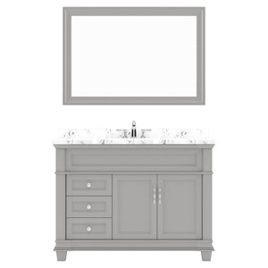 Virtu USA Victoria 48" Single Bath Vanity with White Quartz Top and Square Sink with Brushed Nickel Faucet with Matching Mirror - Luxe Bathroom Vanities