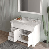 Virtu USA Victoria 48" Single Bath Vanity with White Quartz Top and Square Sink with Polished Chrome Faucet with Matching Mirror