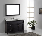 Virtu USA Victoria 48" Single Bath Vanity with White Marble Top and Round Sink with Polished Chrome Faucet with Matching Mirror