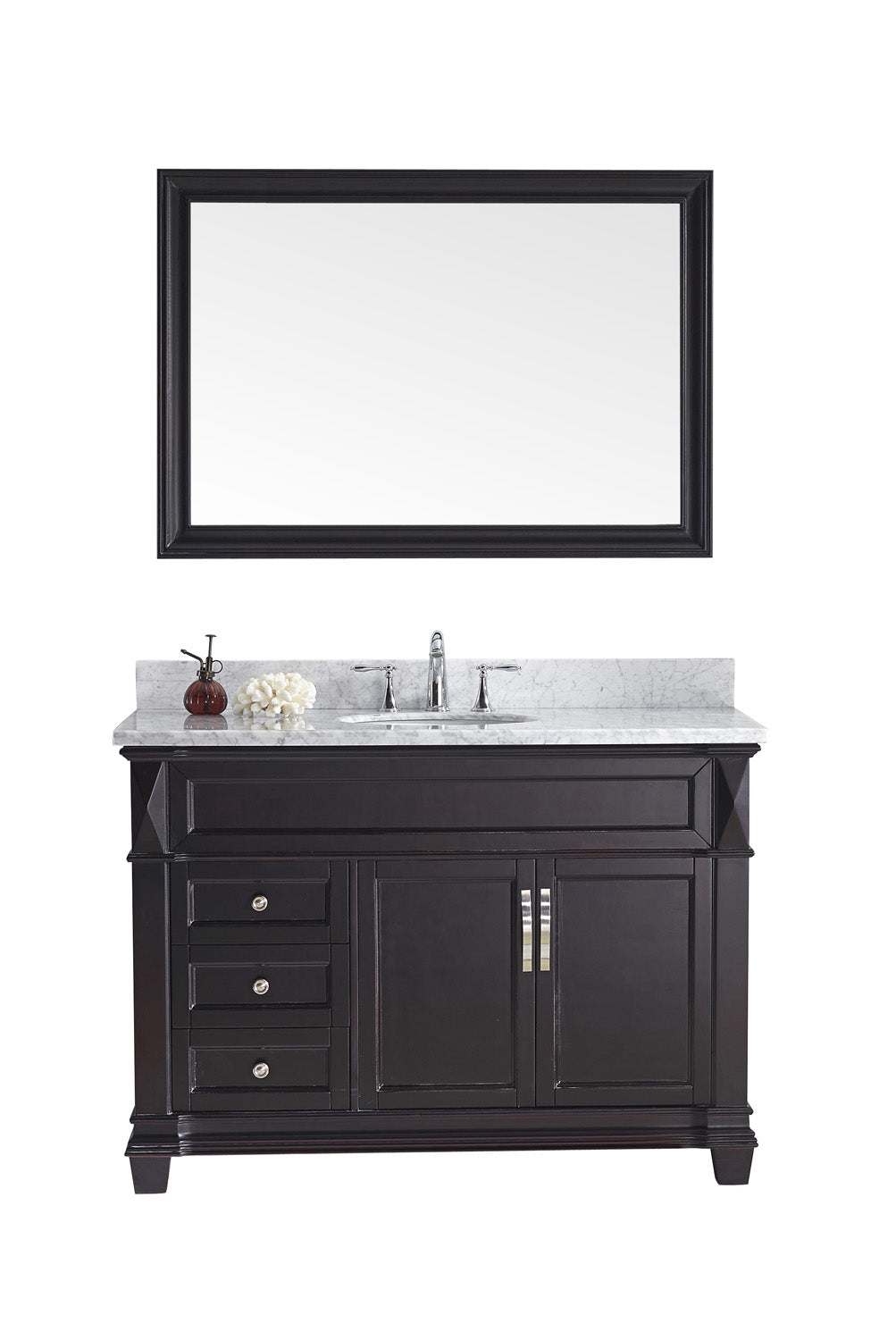 Virtu USA Victoria 48" Single Bath Vanity with Marble Top and Round Sink with Polished Chrome Faucet and Mirror - Luxe Bathroom Vanities