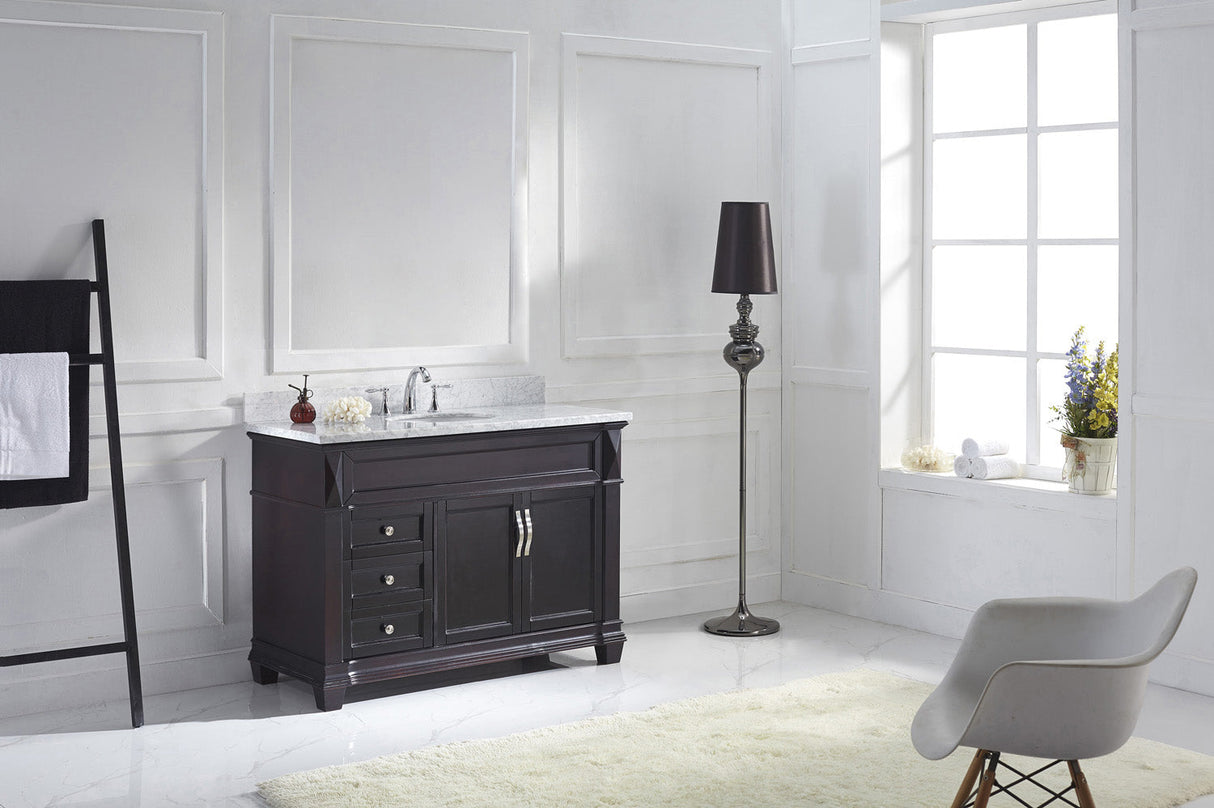 Virtu USA Victoria 48" Single Bath Vanity with White Marble Top and Round Sink