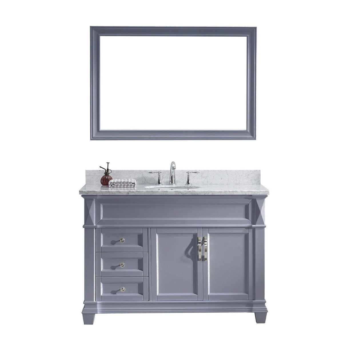 Virtu USA Victoria 48" Single Bath Vanity with Marble Top and Round Sink with Brushed Nickel Faucet and Mirror - Luxe Bathroom Vanities