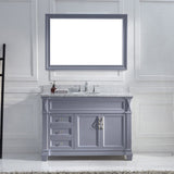 Virtu USA Victoria 48" Single Bath Vanity with White Marble Top and Round Sink with Polished Chrome Faucet with Matching Mirror