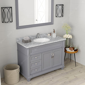 Virtu USA Victoria 48" Single Bath Vanity with White Marble Top and Round Sink with Matching Mirror