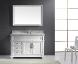 Virtu USA Victoria 48" Single Bath Vanity with White Marble Top and Round Sink with Brushed Nickel Faucet with Matching Mirror