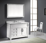 Virtu USA Victoria 48" Single Bath Vanity with White Marble Top and Round Sink with Brushed Nickel Faucet with Matching Mirror